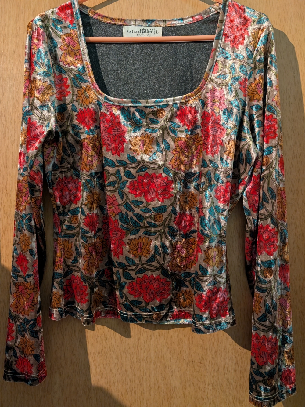 NATURAL LIFE - Floral Scoop-Neck Long Sleeve Top- NWOT- Lg